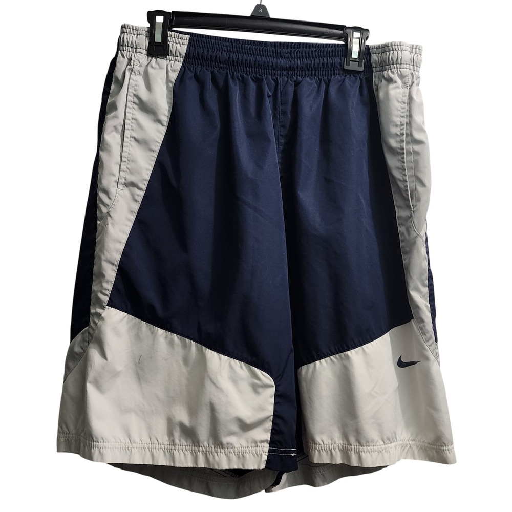 Nike Men's Navy Gray Color‎ Block Athletic Shorts Elastic Waist XL